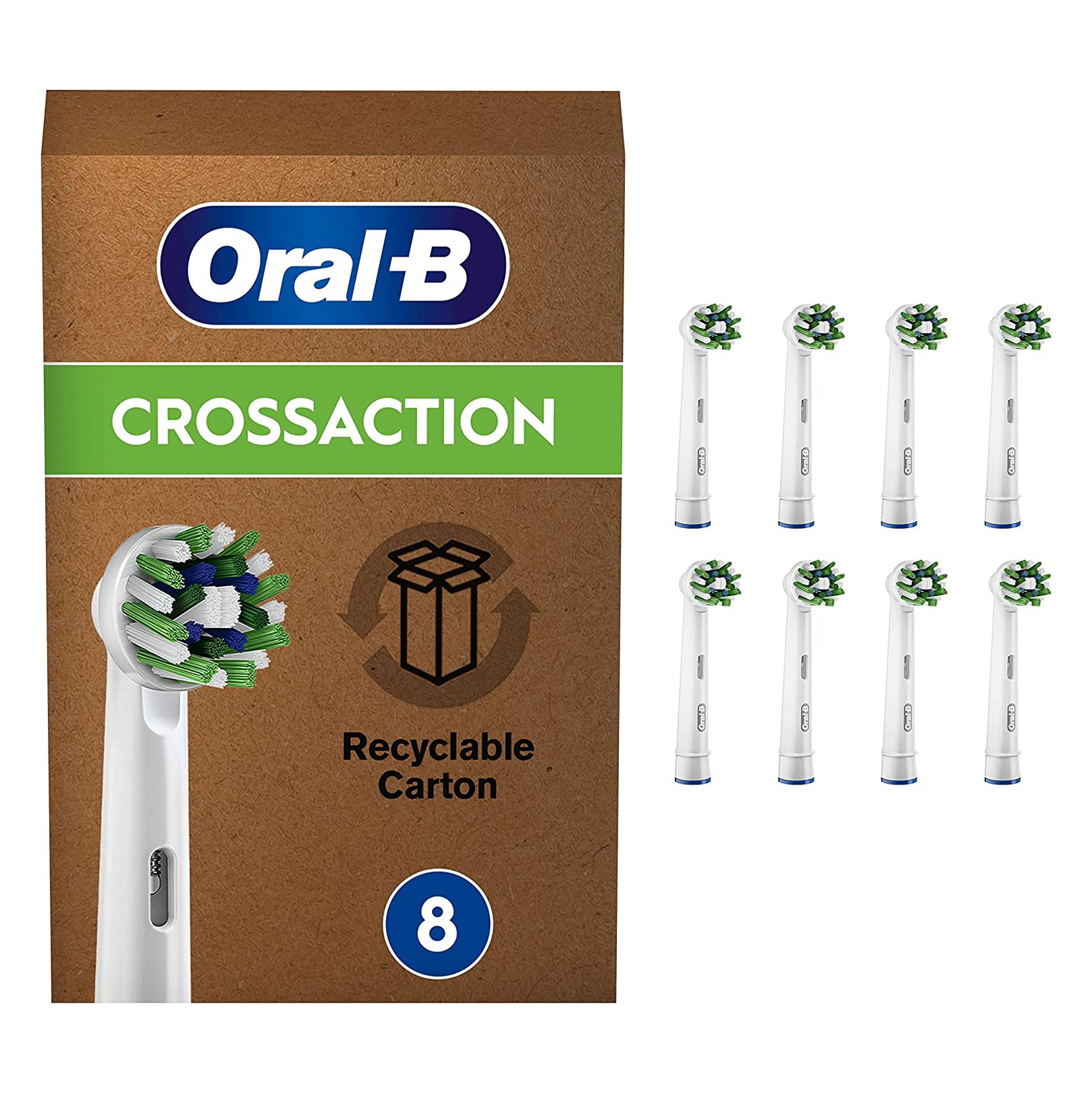 Oral-B CrossAction Electric Toothbrush Heads with CleanMaximiser Technology – White 8 Pack Electric Toothbrush  |  Replacement Heads  |