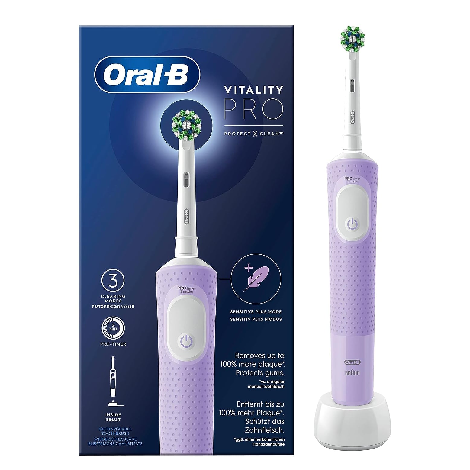 Oral-B by Braun Vitality Pro Electric Toothbrush with 3 Brushing Modes – Purple Electric Toothbrush  |  Toothbrushes  |