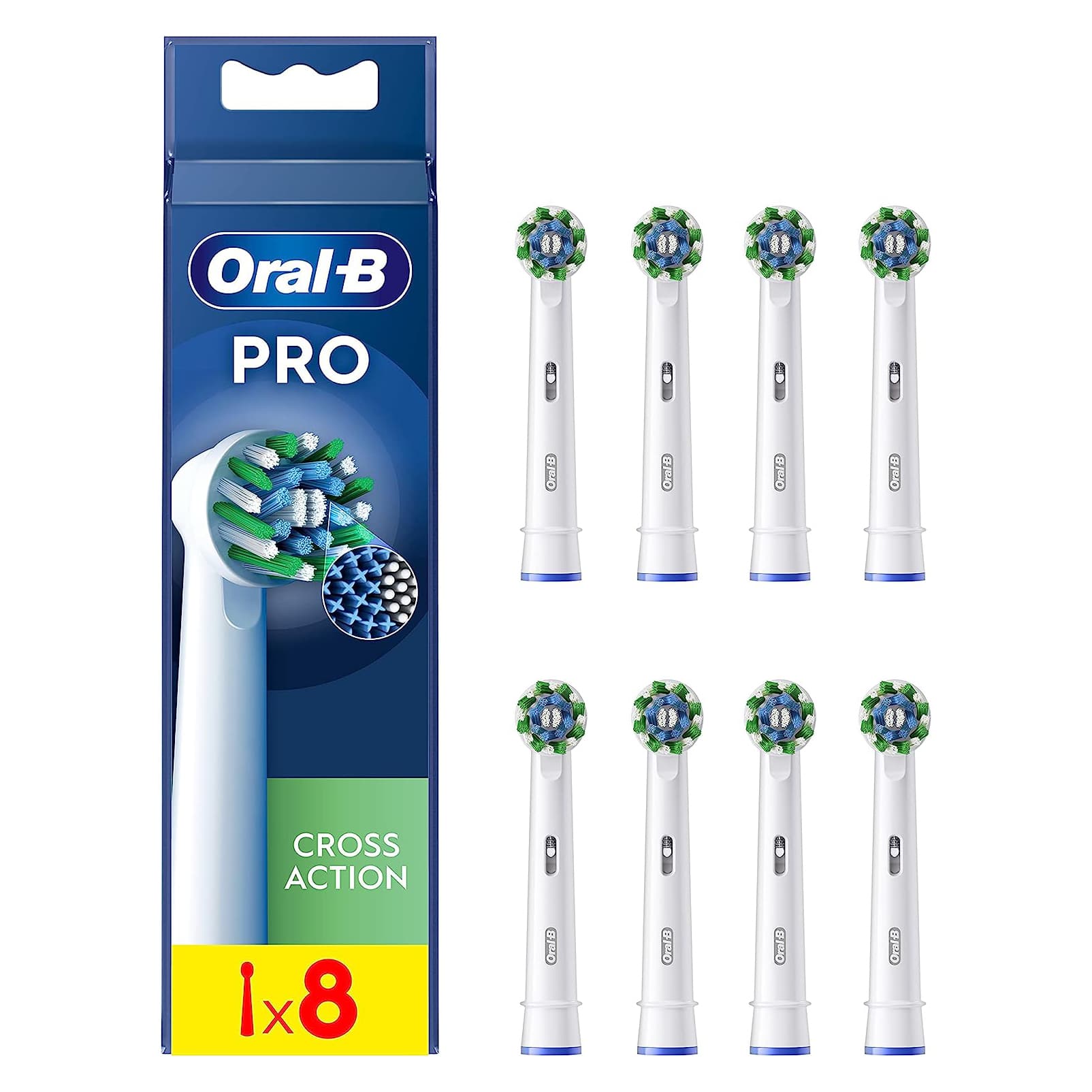 Oral-B CrossAction PRO Electric Toothbrush Heads with CleanMaximiser Technology – White 8 Pack Electric Toothbrush  |  Replacement Heads  |