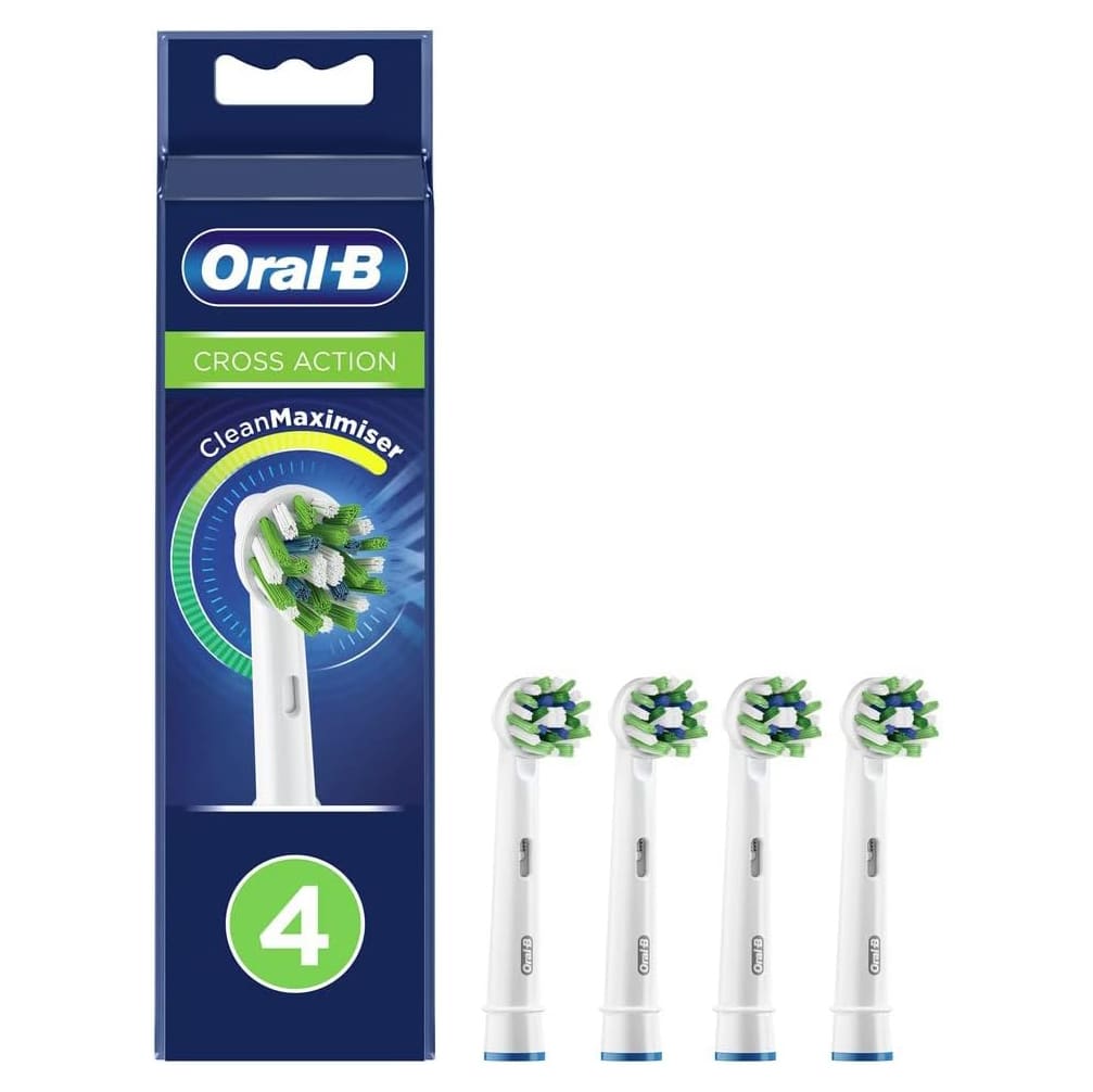 Oral-B CrossAction Electric Toothbrush Heads with CleanMaximiser Technology – White 4 Pack Electric Toothbrush  |  Replacement Heads  |